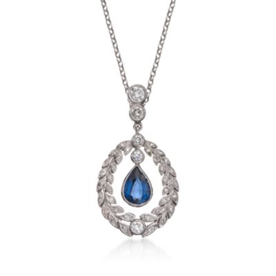 C. 2000 Vintage .75 Carat Sapphire and .35 ct. t.w. Diamond Pendant Necklace in 14kt White Gold. 16" &mdash; Alt Image 1