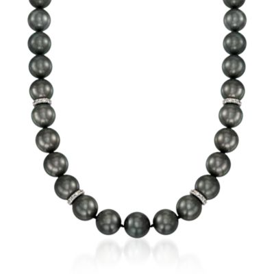 Mikimoto 8.2-9.9mm Black Tahitian Pearl and .80 ct. t.w. Rondelle Diamond Necklace in 18kt White Gold. 18" &mdash; Alt Image 1