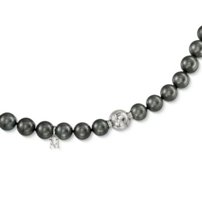 Mikimoto 8.2-9.9mm Black Tahitian Pearl and .80 ct. t.w. Rondelle Diamond Necklace in 18kt White Gold. 18" &mdash; Alt Image 3