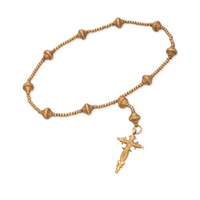 C. 1990 Vintage 18kt Yellow Gold Rosary Bead Chain With Cross &mdash; Alt Image 1