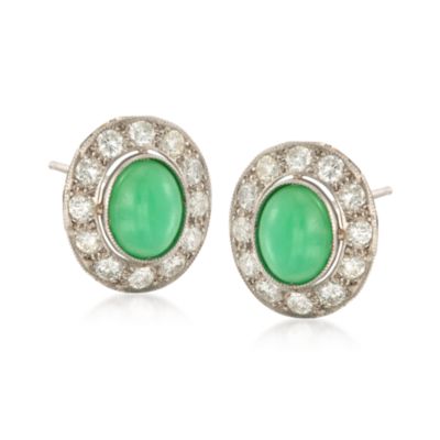 C. 1970 Vintage Green Jade and 1.50 ct. t.w. Diamond Earrings in Platinum &mdash; Alt Image 1
