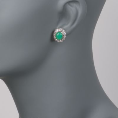 C. 1970 Vintage Green Jade and 1.50 ct. t.w. Diamond Earrings in Platinum &mdash; Alt Image 2