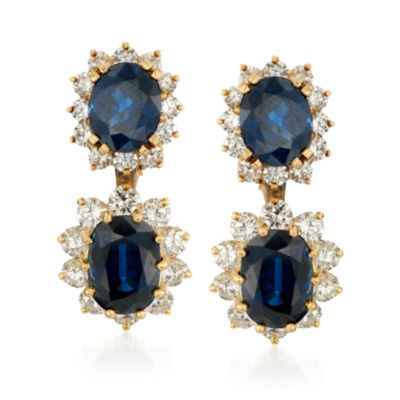 C. 1980 Vintage Kurt Wayne 12.50 ct. t.w. Sapphire and 4.00 ct. t.w. Diamond Earrings in 18kt Yellow Gold &mdash; Alt Image 1