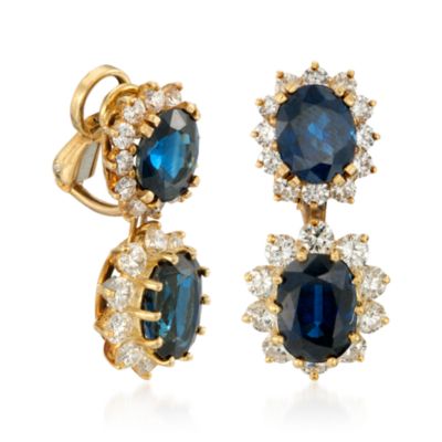 C. 1980 Vintage Kurt Wayne 12.50 ct. t.w. Sapphire and 4.00 ct. t.w. Diamond Earrings in 18kt Yellow Gold &mdash; Alt Image 3