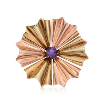 C. 1940 Vintage Tiffany Jewelry 14kt Two-Tone Gold Circular Pin With 1.00 Carat Amethyst &mdash; Alt Image 1