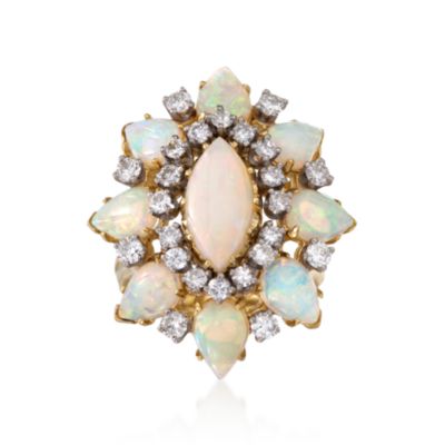 C. 1970 Vintage Opal and 1.00 ct. t.w. Diamond Cluster Ring in 18kt Yellow Gold. Size 5 &mdash; Alt Image 1