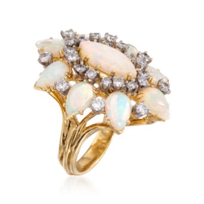C. 1970 Vintage Opal and 1.00 ct. t.w. Diamond Cluster Ring in 18kt Yellow Gold. Size 5 &mdash; Alt Image 3