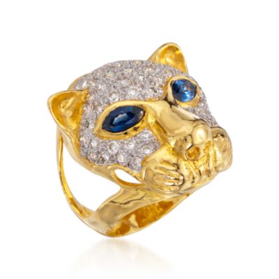 C. 1990 Vintage 1.80 ct. t.w. Sapphire and 1.80 ct. t.w. Diamond Panther Ring in 18kt Yellow Gold. Size 7 &mdash; Alt Image 3