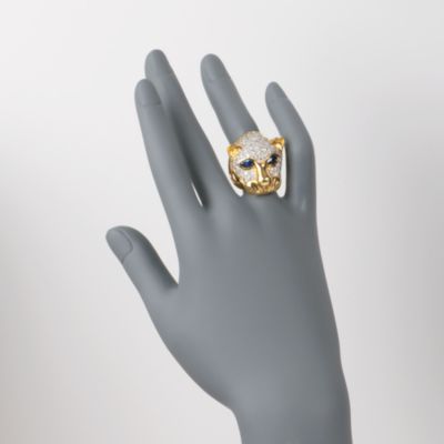 C. 1990 Vintage 1.80 ct. t.w. Sapphire and 1.80 ct. t.w. Diamond Panther Ring in 18kt Yellow Gold. Size 7 &mdash; Alt Image 2
