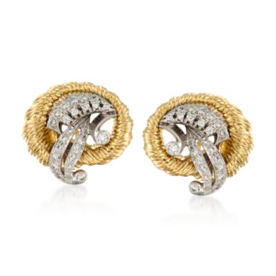 C. 1970 Vintage .90 ct. t.w. Diamond Swirl Earrings in 18kt Two-Tone Gold &mdash; Alt Image 1