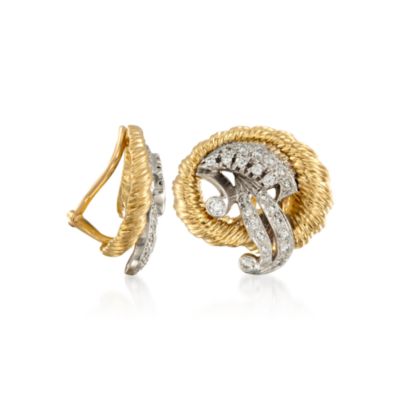 C. 1970 Vintage .90 ct. t.w. Diamond Swirl Earrings in 18kt Two-Tone Gold &mdash; Alt Image 3