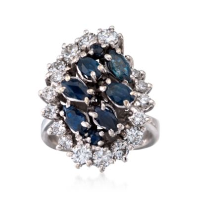C. 1970 Vintage 1.95 ct. t.w. Sapphire and 1.70 ct. t.w. Diamond Cluster Ring in 14kt White Gold. Size 7 &mdash; Alt Image 1