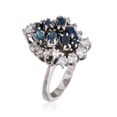 C. 1970 Vintage 1.95 ct. t.w. Sapphire and 1.70 ct. t.w. Diamond Cluster Ring in 14kt White Gold. Size 7 &mdash; Alt Image 3