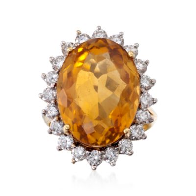 C. 1970 Vintage 15.25 Carat Citrine and 1.60 ct. t.w. Diamond Ring in 18kt Yellow Gold. Size 6.5 &mdash; Alt Image 1