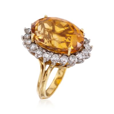 C. 1970 Vintage 15.25 Carat Citrine and 1.60 ct. t.w. Diamond Ring in 18kt Yellow Gold. Size 6.5 &mdash; Alt Image 3