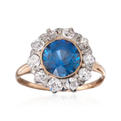  C. 1950 Vintage 2.70 Carat Sapphire and .80 ct. t.w. Diamond Ring in 14kt Two-Tone Gold. Size 6.5 &mdash; Alt Image 1