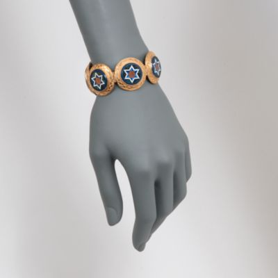 C. 1980 Vintage Malachite Lapis and Goldstone Mosaic Bracelet in 14kt Yellow Gold. 8" &mdash; Alt Image 2