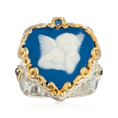 Blue Porcelain Angel Ring With .10 ct. t.w. Sapphires in Two-Tone &mdash; Alt Image 1