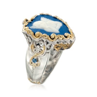Blue Porcelain Angel Ring With .10 ct. t.w. Sapphires in Two-Tone &mdash; Alt Image 3