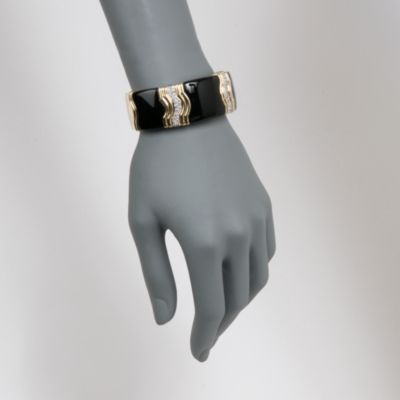 C. 1980 Vintage Black Onyx and 1.50 ct. t.w. Diamond Bangle Bracelet  in 18kt Yellow Gold. 6.5" &mdash; Alt Image 2