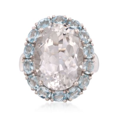 Oval Rock Crystal and 1.80 ct. t.w. Aquamarine Cocktail Ring in Sterling Silver &mdash; Alt Image 1
