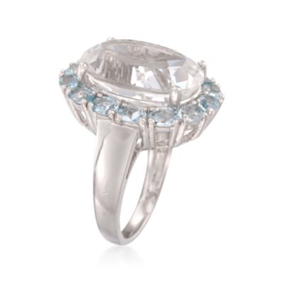 Oval Rock Crystal and 1.80 ct. t.w. Aquamarine Cocktail Ring in Sterling Silver &mdash; Alt Image 3