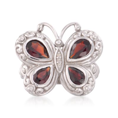 2.00 ct. t.w. Garnet Butterfly Ring With Diamonds in Sterling Silver &mdash; Alt Image 1