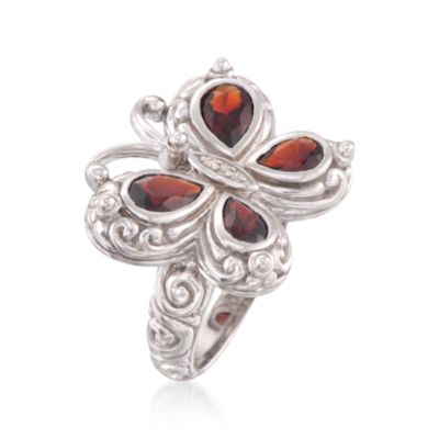 2.00 ct. t.w. Garnet Butterfly Ring With Diamonds in Sterling Silver &mdash; Alt Image 3