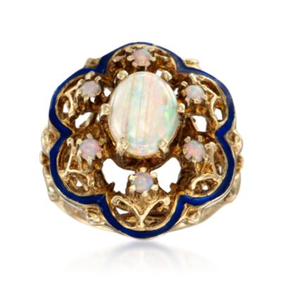 C. 1970 Vintage Opal Ring With Enamel in 14kt Yellow Gold. Size 5 &mdash; Alt Image 1
