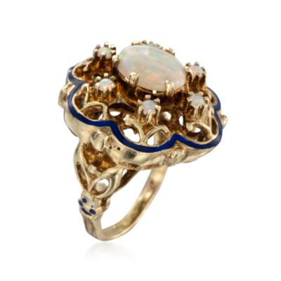 C. 1970 Vintage Opal Ring With Enamel in 14kt Yellow Gold. Size 5 &mdash; Alt Image 3