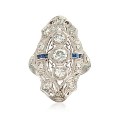 C. 1920 Vintage Faux Sapphire and 1.15 ct. t.w. Diamond Dinner Ring in Platinum. Size 6 &mdash; Alt Image 1
