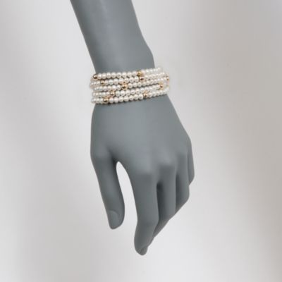 Set of Five 5-6mm Pearl Bracelets in 14kt Yellow Gold. Adjustable Size &mdash; Alt Image 2