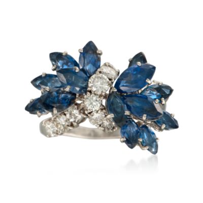 C. 1980 Vintage Van Cleef 4.00 ct. t.w. Sapphire and 1.20 ct. t.w. Diamond Cluster Ring in Platinum. Size 7.5 &mdash; Alt Image 1