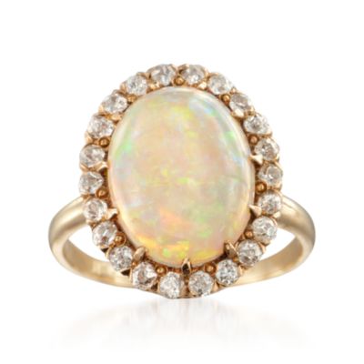 C. 1950 Vintage Opal and .50 ct. t.w. Diamond Ring in 14kt Yellow Gold. Size 6 &mdash; Alt Image 1