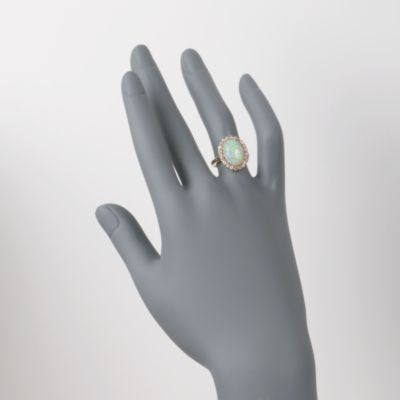 C. 1950 Vintage Opal and .50 ct. t.w. Diamond Ring in 14kt Yellow Gold. Size 6 &mdash; Alt Image 2