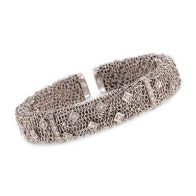 C. 1990 Vintage .35 ct. t.w. Diamond Mesh Cuff Bracelet in 18kt White Gold. 7.5" &mdash; Alt Image 1