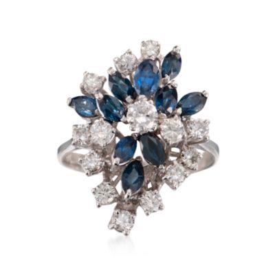 C. 1970 Vintage 1.50 ct. t.w. Sapphire and .85 ct. t.w. Diamond Ring in 18kt White Gold. Size 7 &mdash; Alt Image 1