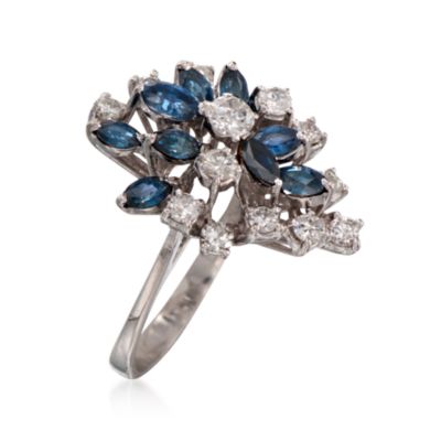 C. 1970 Vintage 1.50 ct. t.w. Sapphire and .85 ct. t.w. Diamond Ring in 18kt White Gold. Size 7 &mdash; Alt Image 3