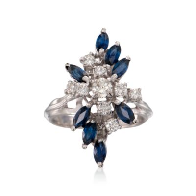 C. 1990 Vintage 1.20 ct. t.w. Sapphire and .60 ct. t.w. Diamond Ring in 14kt White Gold. Size 7 &mdash; Alt Image 1
