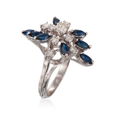 C. 1990 Vintage 1.20 ct. t.w. Sapphire and .60 ct. t.w. Diamond Ring in 14kt White Gold. Size 7 &mdash; Alt Image 3