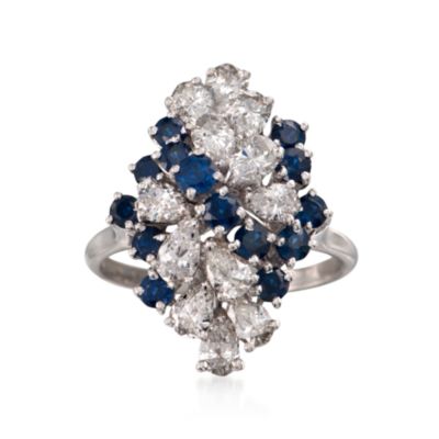 C. 1990 Vintage 1.35 ct. t.w. Sapphire and 2.00 ct. t.w. Diamond Cluster Ring in 14kt White Gold. Size 8.5 &mdash; Alt Image 1