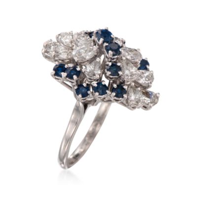 C. 1990 Vintage 1.35 ct. t.w. Sapphire and 2.00 ct. t.w. Diamond Cluster Ring in 14kt White Gold. Size 8.5 &mdash; Alt Image 3