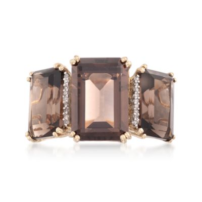14.25 ct. t.w. Three-Stone Smoky Quartz Ring With Diamonds in 14kt Yellow Gold &mdash; Alt Image 1