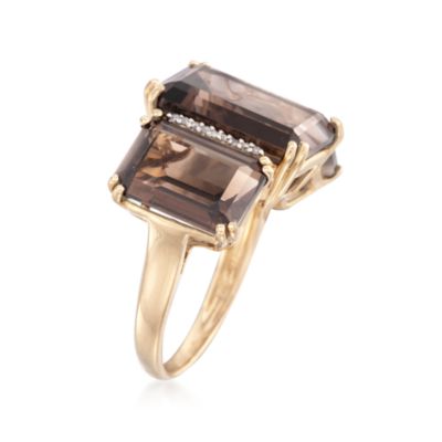 14.25 ct. t.w. Three-Stone Smoky Quartz Ring With Diamonds in 14kt Yellow Gold &mdash; Alt Image 3
