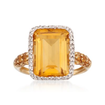 6.65 ct. t.w. Citrine and .13 ct. t.w. Diamond Ring in 14kt Yellow Gold &mdash; Alt Image 1