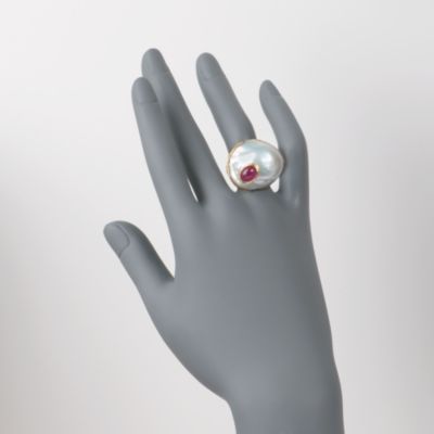 Baroque Cultured Pearl and Ruby Ring in 18kt Gold Over Sterling &mdash; Alt Image 2
