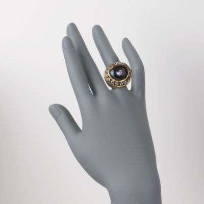 Black Baroque Cultured Pearl and White Topaz Ring in 18kt Gold Over Sterling &mdash; Alt Image 2