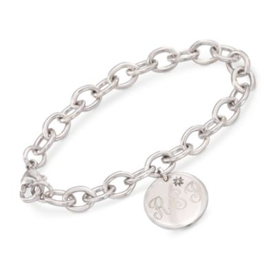 Sterling Silver and Diamond Disc Oval Link Bracelet &mdash; Alt Image 1