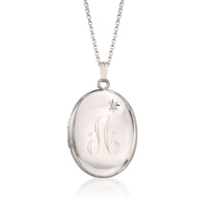 Engravable Sterling Silver Locket Pendant Necklace With Diamond &mdash; Alt Image 1