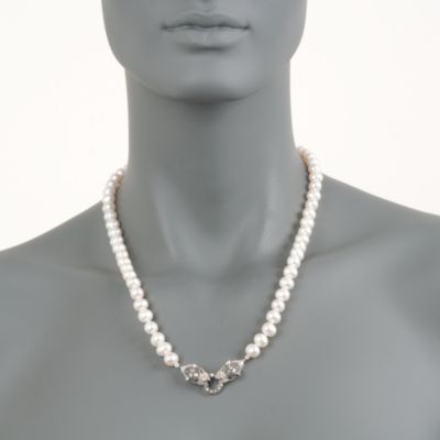 Cultured Pearl and .85 ct. t.w. White Topaz Panther Heads Necklace in Sterling Silver &mdash; Alt Image 3